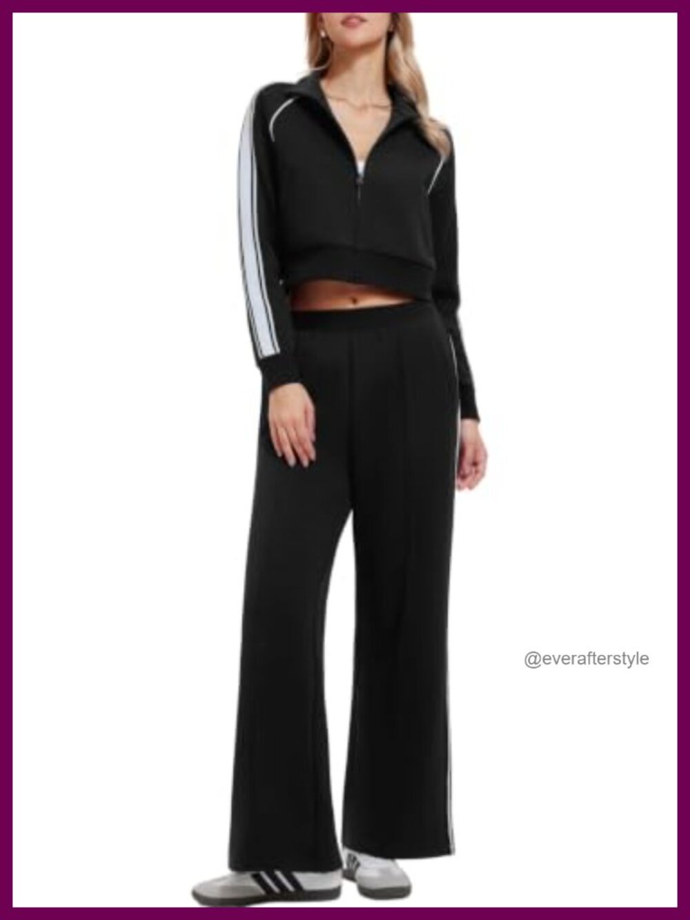 Women's 2 Piece Athleisure Sweatsuit Cropped Zip Jacket Wide Leg Pants Set